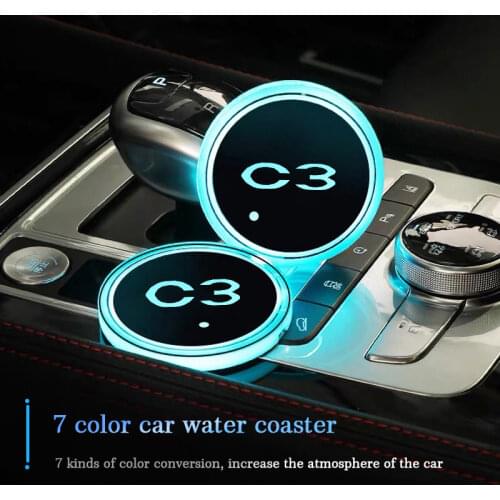 Luminous Car Water Cup Coaster Holder 7 Colorful USB Charging Car Led Atmosphere Light Lamp For Citroen C3 Car Accessories