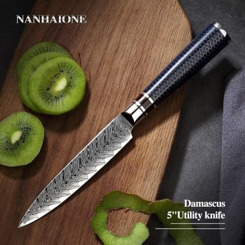 NANHAIONE 5"Inch Utility Knife 67 Layers Japanese Damascus Steel Kitchen Sharp Multi-Purpose Cutter Resin Honeycomb Handle