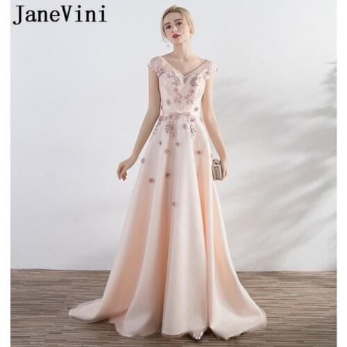 JaneVini Vintage Wedding Party Dresses Long Cap Sleeve Bridesmaid Dresses Plus Size Lace Pearls Satin Women Prom Formal Gowns