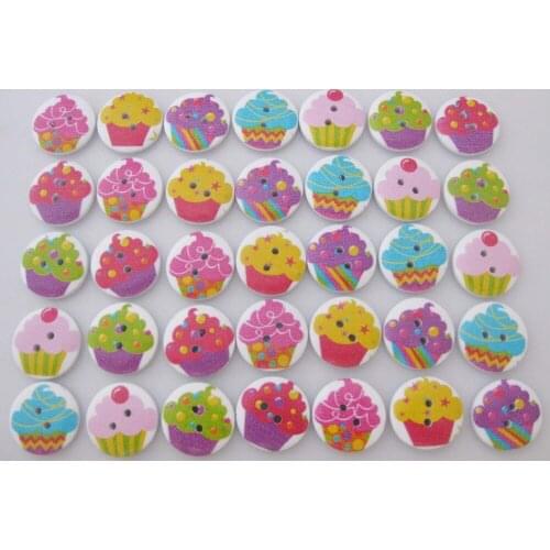 WBNKVL Cupcake printed wooden button 20mm Scrapbook Mix 100pcs randomly white embellishment Flatback sewing supplies