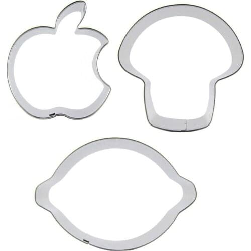 Apple, Mushroom, Lemon shaped 3 piece biscuit cutting molds, baking tools, cake decorating soft candy tools