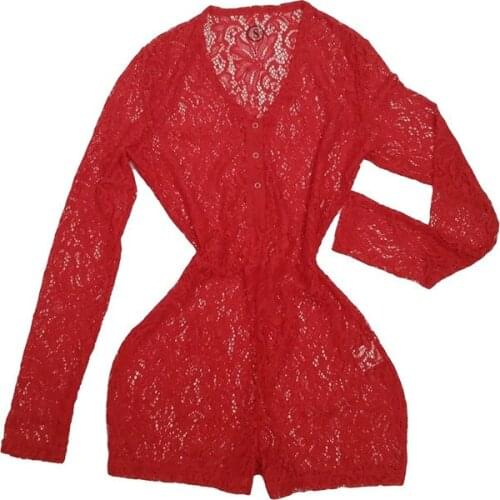 Women Mesh Rompers 2021 Summer Sexy Lace V-neck Long Sleeve Stretchy Jumpsuits Sportswear Female Slim Outfits