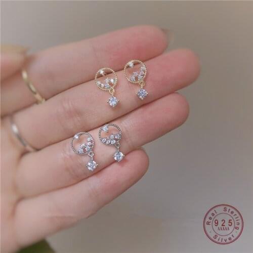 925 Sterling Silver Hollow Water Droplets Crystal Tassel Plating 14k Gold Stud Earrings Women Fashion Charm Anniversary Jewelry