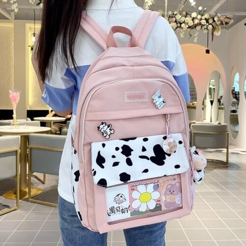 Female Student Backpack for Women Large Capacity Nylon Bookbag Cow School Bag Casual Lady Bagpack Teenages Girl Packbags Mochila