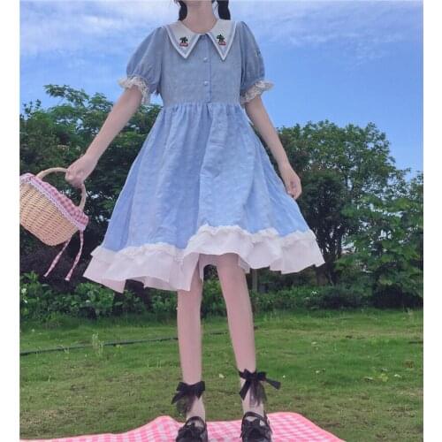 Japanese-Style Cute Doll Collar Puff Sleeve Short Sleeve Midi Full Body Dress Girl 2020 New Summer renaissance gothic dress