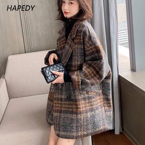 Plus size womens autumn and winter fried street fashion age reduction temperament plaid woolen coat woolen coat Western style