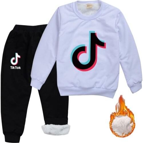 TIK TOK Boys Girls Winter kids Clothes Cartoon Long Sleeve Thicken Plus cotton T-shirts coat+Trousers Two Sports toddler Sets