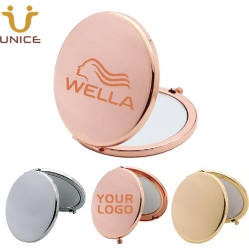100pcs/lot Custom Laser LOGO Travel Makeup Mirror Mini Pocket Mirror Chrome / Gold / Rose Gold Cosmetic Mirrors for Purse