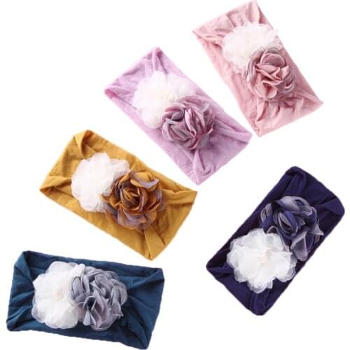 20pcs/lot Flower Baby Hair Accessories Floral Head Wrap Soft Nylon Turban for Infant Hair Band 5 Colors JFNY108