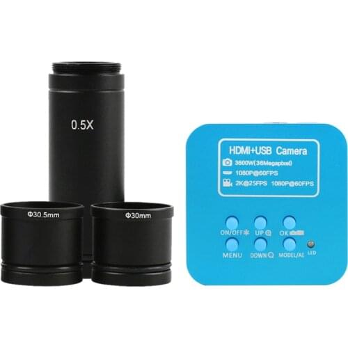36.0MP FHD Industrial Microscope HDMI USB Digital Camera+0.5X Microscope Eyepiece 23.2mm C-Mount Lens Adapter 30/30.5mm Ring