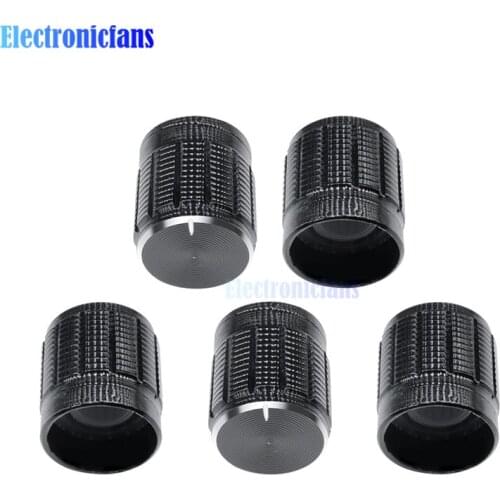 5PCS/Lot Black Metal 6 mm Knurled Shaft Insert Dia. Potentiometer Control Knobs Switch Knob 15mm Dia. x 16.5mm Height