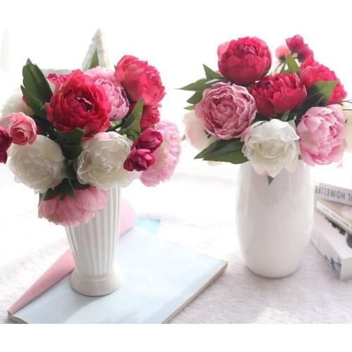 9 Heads/Set Artificial Flowers Silk European Fall Vivid Peony Fake Leaf Wedding Bouquet Home Party Decoration