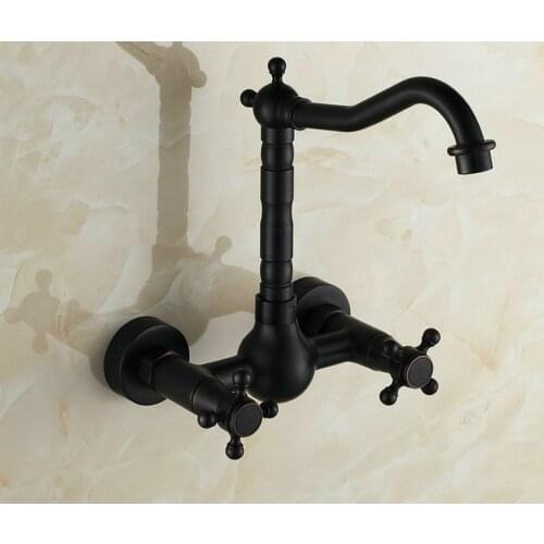 Antique Black Bronze finished faucet Mixer Taps Wall Mounted Dual Hole swivel mixer taps B3215