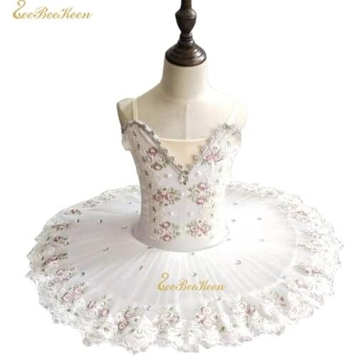 Ballet Dress Girl White Lake Swan Tutu Ballet Women Dance Dress Gold Lace Ballerina Diamond Adult Stage Performance Costume