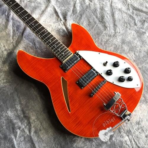 Free delivery, orange body, semi-hollow body electric guitar, bass system, customizable