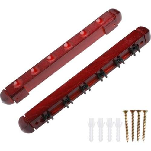 Billiard Cue Stick Holder For Wooden Wine Red 6-Hole Solid Wall-mounted Billiard Cue Holder For Billiard Supplies Accessories