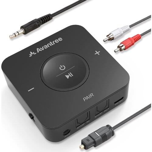Avantree TC417 Bluetooth Transmitter Receiver for TV, Optical Digital Toslink, Volume Control 3.5mm AUX, RCA, 20H Play Time