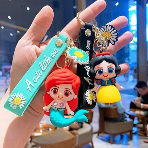 Cartoon PVC Mermaid Princess Keychain Keyring Cute Alice Toy Key Chain Bag Accessories Gift Girl Keychains