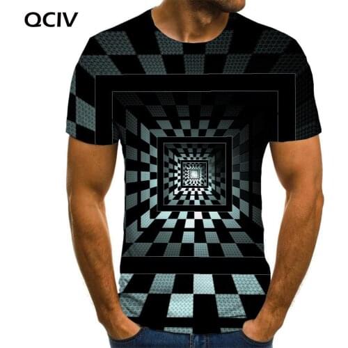 QCIV Brand Geometry T shirt Men Dizziness Funny T shirts Abstract Anime Clothes Art T-shirts 3d Mens Clothing summer Casual Tops