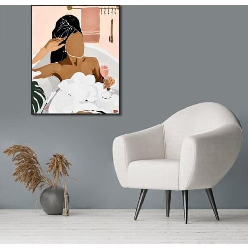 Black Women Bathroom Portrait Canvas Painting Wall Art Abstract Figure Picture Poster Print Wallpaper Living Room Decoration