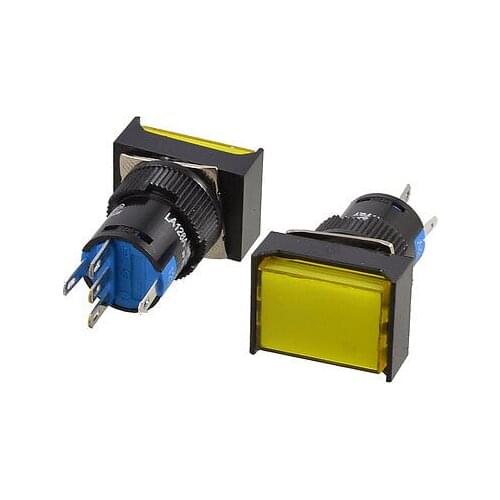 DC 12V Light Momentary 1P2T Yellow Rectangle Cap Push Button Switch