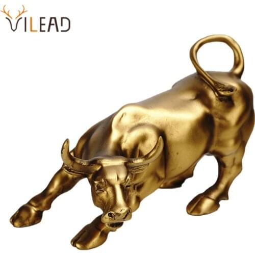 VILEAD Resin Wall Street Bull OX Statue Animal Figurines Office Desk Decor Living Room Interior Home Decoration Accessories