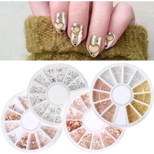 Classic 1 Wheel Mini Steel Beads Mixed Size Rose Gold Silver 3D Caviar Metal Mixed Design Loops Jewelry DIY Nail Art Decoration