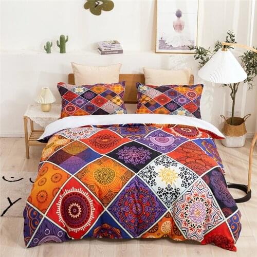 Mandala Printed Duvet Cover Sets Bedding Set Single Size 3D Feathers Pattern Queen King Home Textiles Bohemia Bedclothes