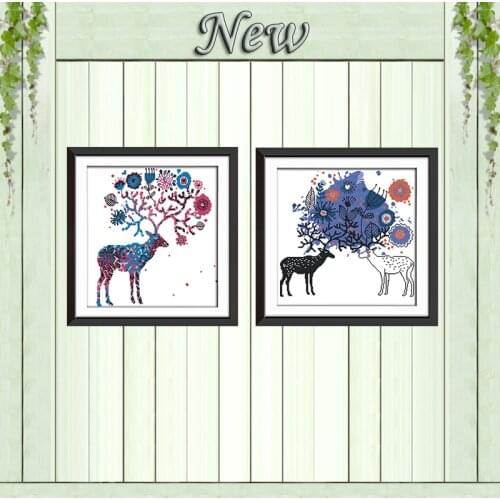 Elk happy animal cartoon diy decor painting counted printed on canvas DMC 14CT 11CT Cross Stitch Needlework Sets Embroidery kits