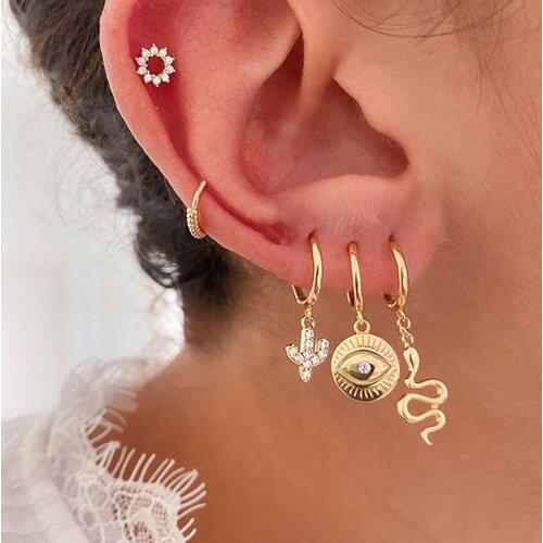 MAA-OE Vintage Crystal Inlaid Cactus Sun Gold Snake Eye Pendant Earring For Women 2020 Fashion Earrings New Jewelry Party Gift