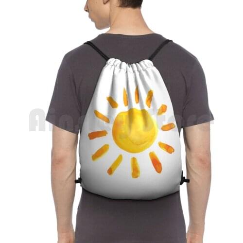 Brushed Watercolor Painted Sun Backpack Drawstring Bag Riding Climbing Gym Bag Beach Elephant Elephants Mandala Sunflowers