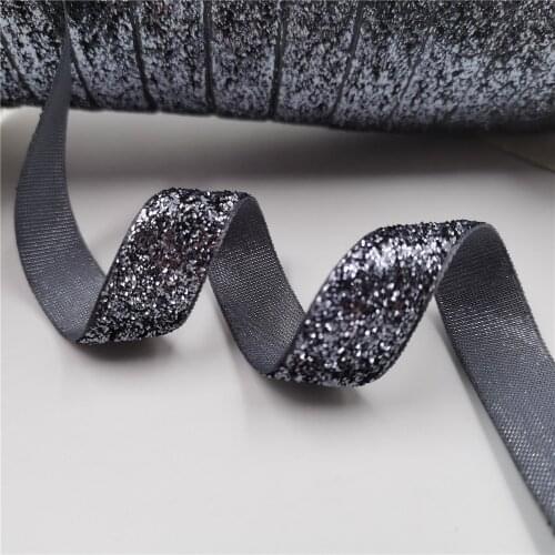 5/8 Inch Metal Grey Sparkle Glitter Metallic Velvet Ribbon for Headband Clips Bow Wedding Decoration DIY Craft Sewing