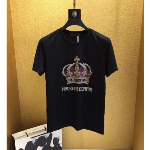 New 2021 design Hot Drilling T-Shirt Mens Black Cotton Short Tshirt High Quality Rhinestone Top Tees Shirt Male Shining lights