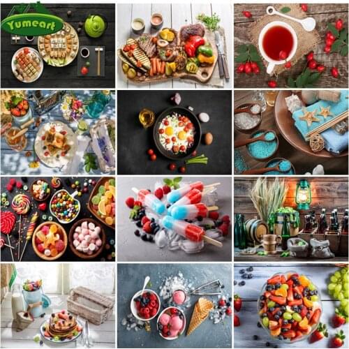 Yumeart DIY Diamond Painting By Number Food Kitchen Decor Diamond Embroidery Vegetables Spices Spoon Crystal Rhinestones Mosaic