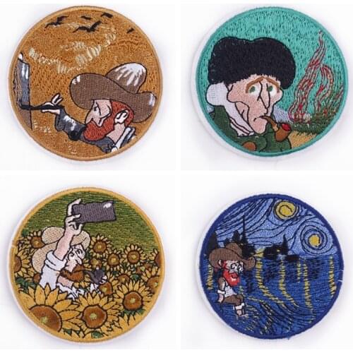 Van Gogh/Hippie Heart Patch For Clothing Iron On Embroidered Patches For Clothes Appliques For DIY T-shirt Wave Patch Stripe