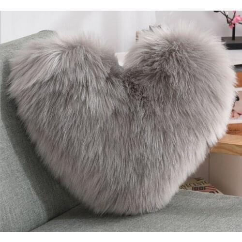 New style artificial wool fur heart shape pillow cover fluffy sofa pillow love shape waist pillow cover