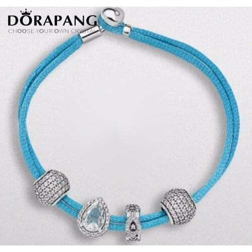 NEW 2017 NEWEST 100% 925 Sterling Silver Hand rope Charm Bracelet suits Clear CZ Charm Bead fit Bracelet DIY For Jewelry