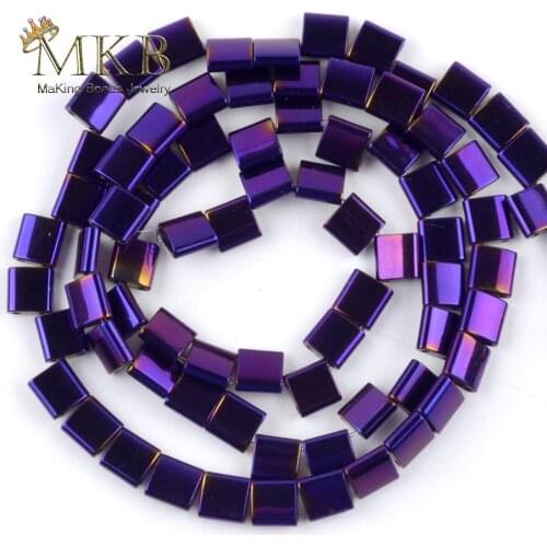 Wholesale Natural Double Hole Purple Hematite Square Stone Beads For Jewelry Making DIY Bracelets Necklace Jewellery 15inches