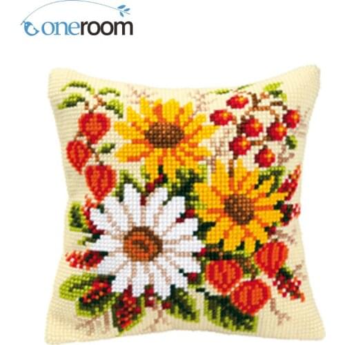 Sunflowers 2 DIY Kit Unfinished Acrylic Yarn Embroidery Pillow Tapestry Canvas Cushion Front Cross Stitch Pillowcase