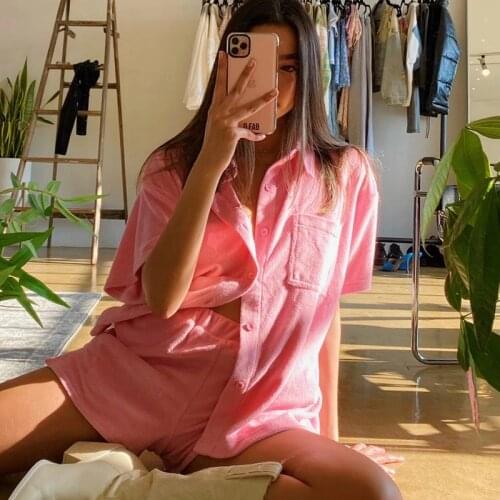 Dabourfeel Casual Two-Piece Home Velvet Women Suits Crop Tops And Elastic Waist Shorts Bright Color Pink y2k Loose Fashion