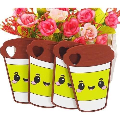 Chenkai 10PCS Silicone Coffee Cup Teether DIY Baby Shower Chewing Pendant Nursing Sensory Teething Pacifier Toy Gfit BPA Free