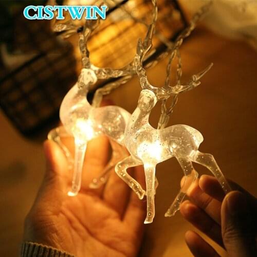 Transparent Sika deer renifer led no battery USB string олень рождественск decoration light Christmas deer 10 Led Warm White