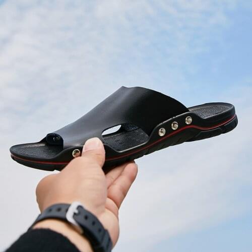 Summer Genuine Cow Leather Slippers Couple Outdoor Non-slip Men Women Home Fashion Casual Single Shoes PVC Soft Soles Sandals