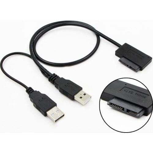 USB 2.0 to 6+7 13Pin Slimline Slim SATA Cable with External USB2.0 Power Supply for Laptop CD-ROM DVD-ROM for HDD Caddy