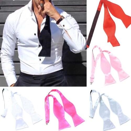Party Smart Prom Wedding Plain Bowtie Satin Clip-on Necktie Bow Tie Dress Adjustable Fancy Mens Plain Self Tie