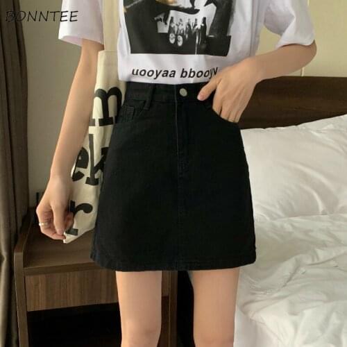 Skirts Women School Girls Feminino 2020 Summer Leisure Popular College BF Streetwear Fashion Denim Aesthetic All-match Black New