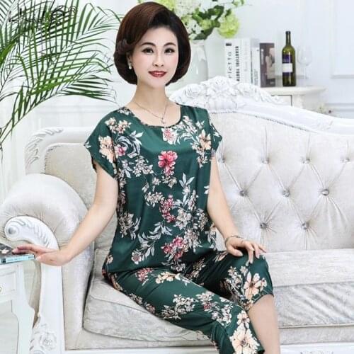 Women Oversize Pajamas Short-sleeved With Pants Suit Fashionable Casual Loose Ice Silk Home Clothes Female Pijamas Pajamas Sets