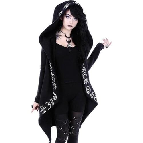 Gothic Punk Print Long Sleeve Hoodies Women Sweatshirts Casual Zipper Jacket 2021 Autumn Winter Black Oversized Hoodies 5xl