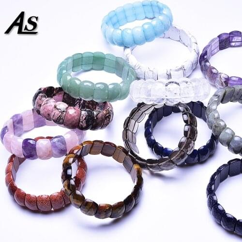 Asingeloo 2020 Natural Stone Beads Amethyst Tiger Eye Lapis Lazuli Rose Quartz Aventurine Bracelets Bangles for Women Jewelry