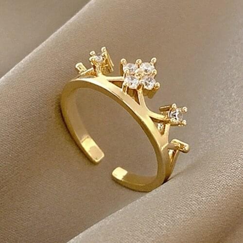 Simple Crown Opening Ring Women Wedding Index Finger Ring Retro Sense of Tail Rings Japan and South Korea Hand Jewelry Female